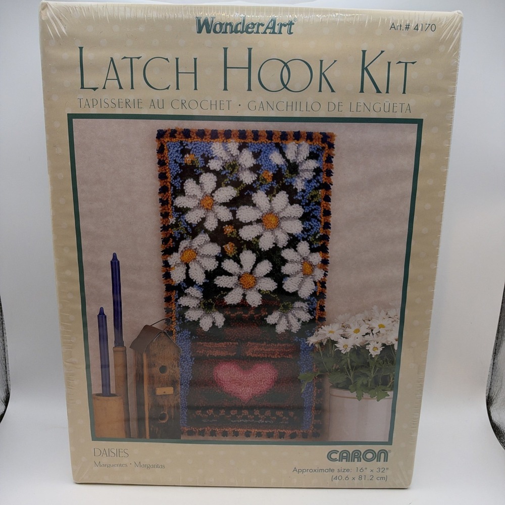 Vintage WonderArt Latch Hook Kit Daisies 16x32 Sealed NOS